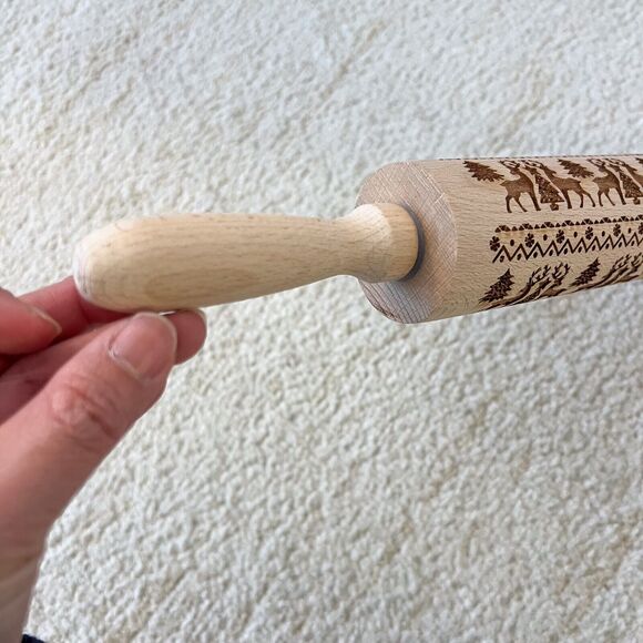 14in NEW Christmas Reindeer Trees Wooden Rolling Pin Engraved Rolling Pin - Picture 5 of 5